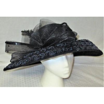 s Hat WIDE 100% Wool feathers sequins Derby Church  eb-03981267